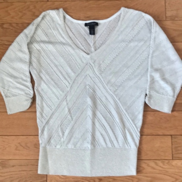 Cream sweater w gold shimmer threads & 3/4 sleeves - Picture 2 of 5